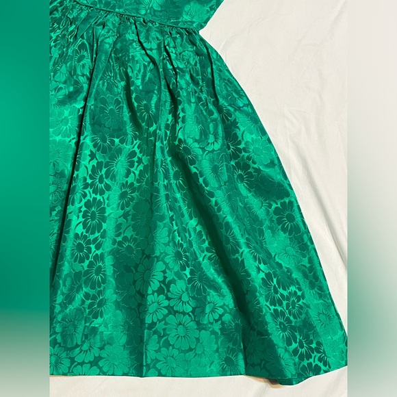 Vintage 60s Brocade Emerald Green Monterey Modes Dress Full Skirt Rockabilly 50s - Picture 6 of 13